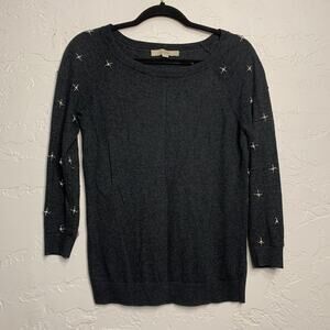 LOFT Gray Pearl Beaded Sweater Womens‎ Small casual edgy minimalist capsule